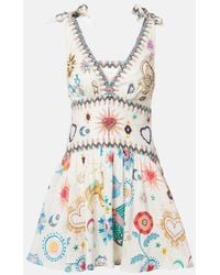 CAMILLA - Embroidered Linen And Silk Minidress - Lyst
