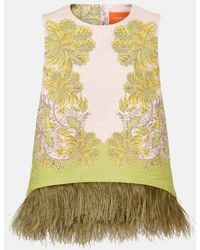 La DoubleJ - La Scala Feather-Trimmed Cotton Top - Lyst