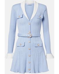 Self-Portrait - Belted Ribbed-Knit Minidress - Lyst