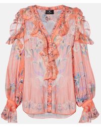 Etro - Printed Ruffled Silk Blouse - Lyst