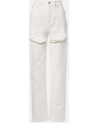 Area - Distressed Embellished Wide-Leg Jeans - Lyst