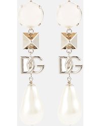 Dolce & Gabbana Pendientes de clip con logo - Blanco