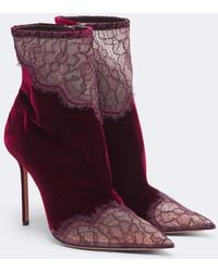Aquazzura - Meadow Velvet And Lace Ankle Boots - Lyst