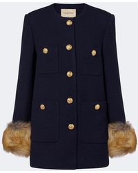 Valentino - Shearling-Trimmed Wool-Blend Tweed Jacket - Lyst