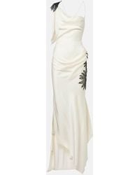 Victoria Beckham - Floral-Applique Draped Satin Crepe Gown - Lyst