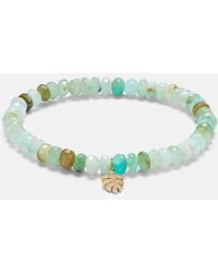 Sydney Evan - Tiny Monstera Leaf 14kt Gold Beaded Charm Bracelet With Diamonds - Lyst