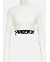 Dolce & Gabbana Crop top en mezcla de algodon con logo - Blanco
