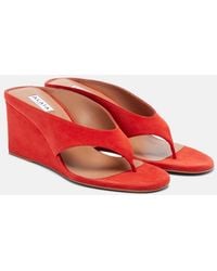 Alaïa - Cube Suede Wedge Thong Sandals - Lyst