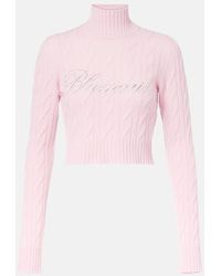 Blumarine - Logo Cropped Wool And Cashmere Sweater - Lyst