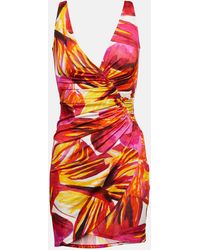 Louisa Ballou - Summer Solstice Wrap-effect Ruched Printed Stretch-jersey Mini Dress - Lyst