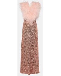 Dolce & Gabbana - Sequined V-neck Feather-trimmed Gown - Lyst