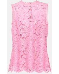Dolce & Gabbana - Floral Crepe De Chine Lace Top - Lyst
