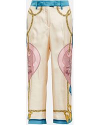 Etro - Printed High-rise Cropped Silk Pants - Lyst