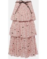 Zimmermann - Jupe Midi Ottie En Coton A Fleurs - Lyst