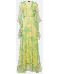 Etro - Printed Ruffled Silk Maxi Dress - Lyst