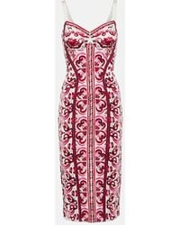 Dolce & Gabbana - Vestido con corsé de charmeuse con estampado Maiolica - Lyst