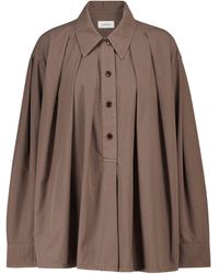Lemaire Pleated Half-buttoned Cotton Shirt - Brown
