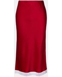 Victoria Beckham - Lace-Trimmed Satin Midi Skirt - Lyst