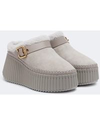 Chloé - Nama Shearling-Lined Suede Platform Mules - Lyst