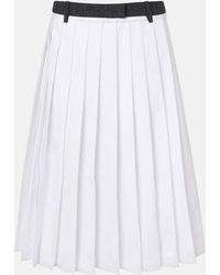 Prada - Pleated Cotton Midi Skirt - Lyst