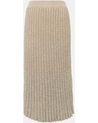 Brunello Cucinelli - Embellished Pleated Knit Midi Skirt - Lyst