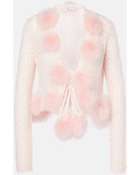Blumarine - Feather-Trimmed Mohair And Wool-Blend Cardigan - Lyst