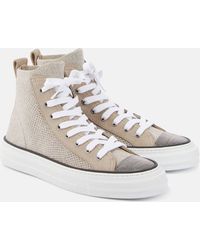 Brunello Cucinelli - Leather-trimmed High-top Sneakers - Lyst