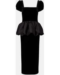 Self-Portrait - Peplum Velvet And Taffeta Midi Dress - Lyst