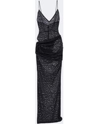 Alex Perry - Draped Leopard-Print Lace Maxi Dress - Lyst
