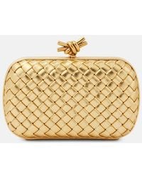 Bottega Veneta - Knot Intreccio Metallic Leather Clutch - Lyst
