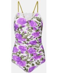 Chloé - Floral Ruched Lace-Trimmed Swimsuit - Lyst