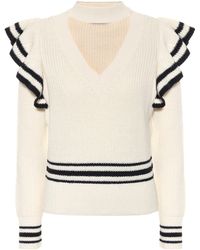 Self-Portrait Cotton And Wool Sweater - Natural
