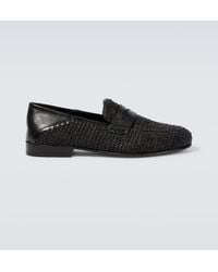 Manolo Blahnik - Padstow Raffia And Leather Loafers - Lyst