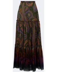 Etro - Paisley Silk Tiered Maxi Skirt - Lyst