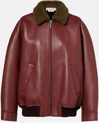 Marni - Shearling-Trimmed Leather Blouson Jacket - Lyst