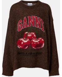 Ganni - Printed Alpaca And Wool-Blend Sweater - Lyst