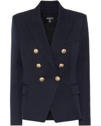 Balmain Blazer À Double Boutonnage En Serge De Laine - Bleu