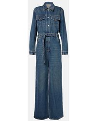 Prada - Belted Denim Jumpsuit - Lyst