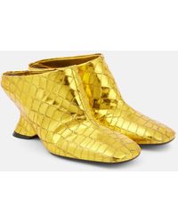 Dries Van Noten - Croc-Effect Leather Wedge Mules - Lyst