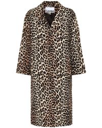 Ganni Soprabito a stampa in lino e cotone - Nero