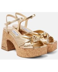Jimmy Choo - Heloise 95 Metallic Leather Wedge Sandals - Lyst