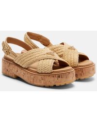 Prada - Crochet Raffia-Effect Slingback Sandals - Lyst