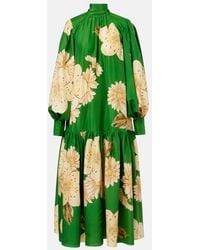 ALÉMAIS - Vestido Midi Sage De Seda Floral - Lyst
