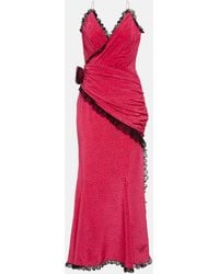 Alessandra Rich - Floral-applique Silk Maxi Dress - Lyst