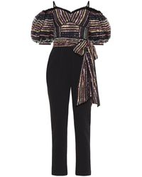 Self-Portrait Tuta intera con paillettes - Nero