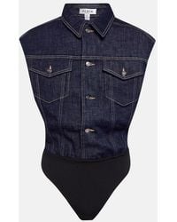 Alaïa - Alaia Denim Cotton-blend Bodysuit - Lyst