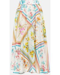 Zimmermann - Halcyon Floral Silk Midi Skirt - Lyst