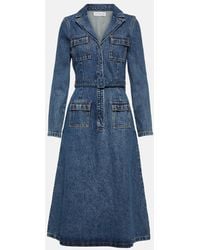 Self-Portrait - Vestido Midi De Denim Con Cinturon - Lyst