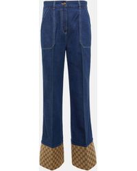 Gucci - GG Canvas-trimmed Wide-leg Jeans - Lyst