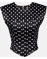 Ganni - Polka-Dot Satin Corset Top - Lyst